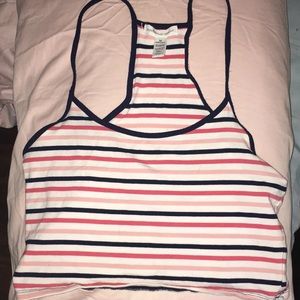 pink, white, and blue crop top